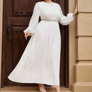 SHEIN Bishop Sequin Sleeve White Dress